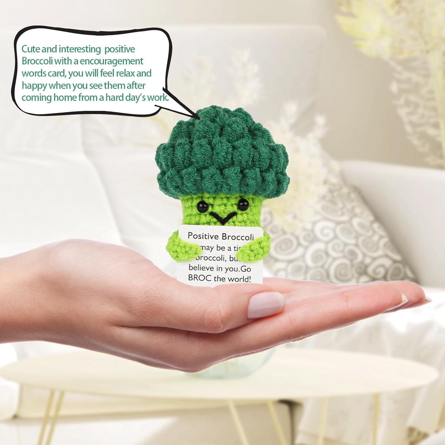 Handmade Emotional Support Pickle Cucumber Crochet Doll with Inspirational Cards, Cute Knitted Funny Pickle Potato Companion Gift, Perfect for Friend Birthday, Holiday Surprises and Adorable Broccoli Hoedia Home Decor to Bring Joy and Encouragement