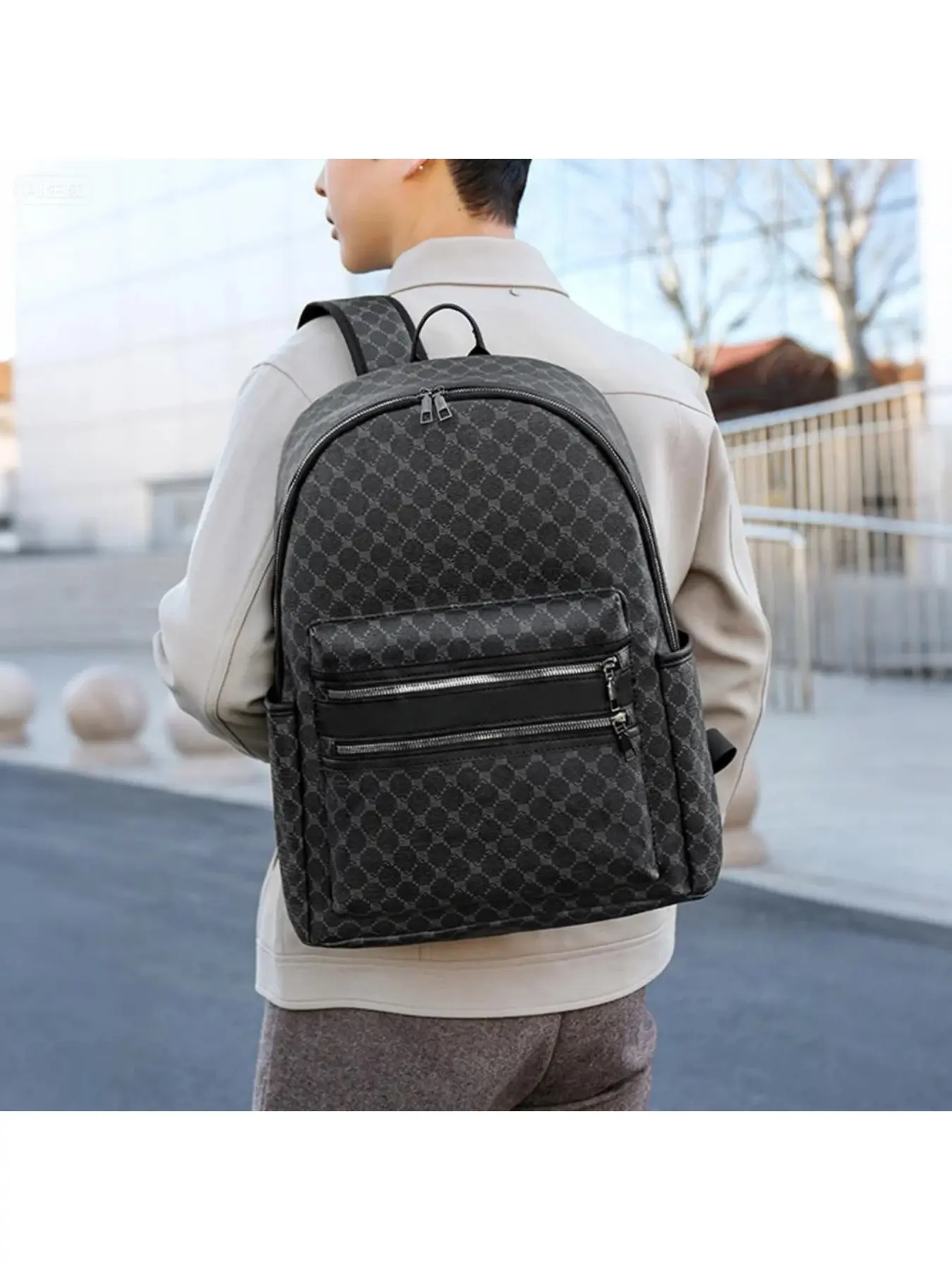 Large Capacity Men's Backpack PU Leather, Fashionable Business 15 Inch Laptop Bag, Casual All-Season Travel Backpack