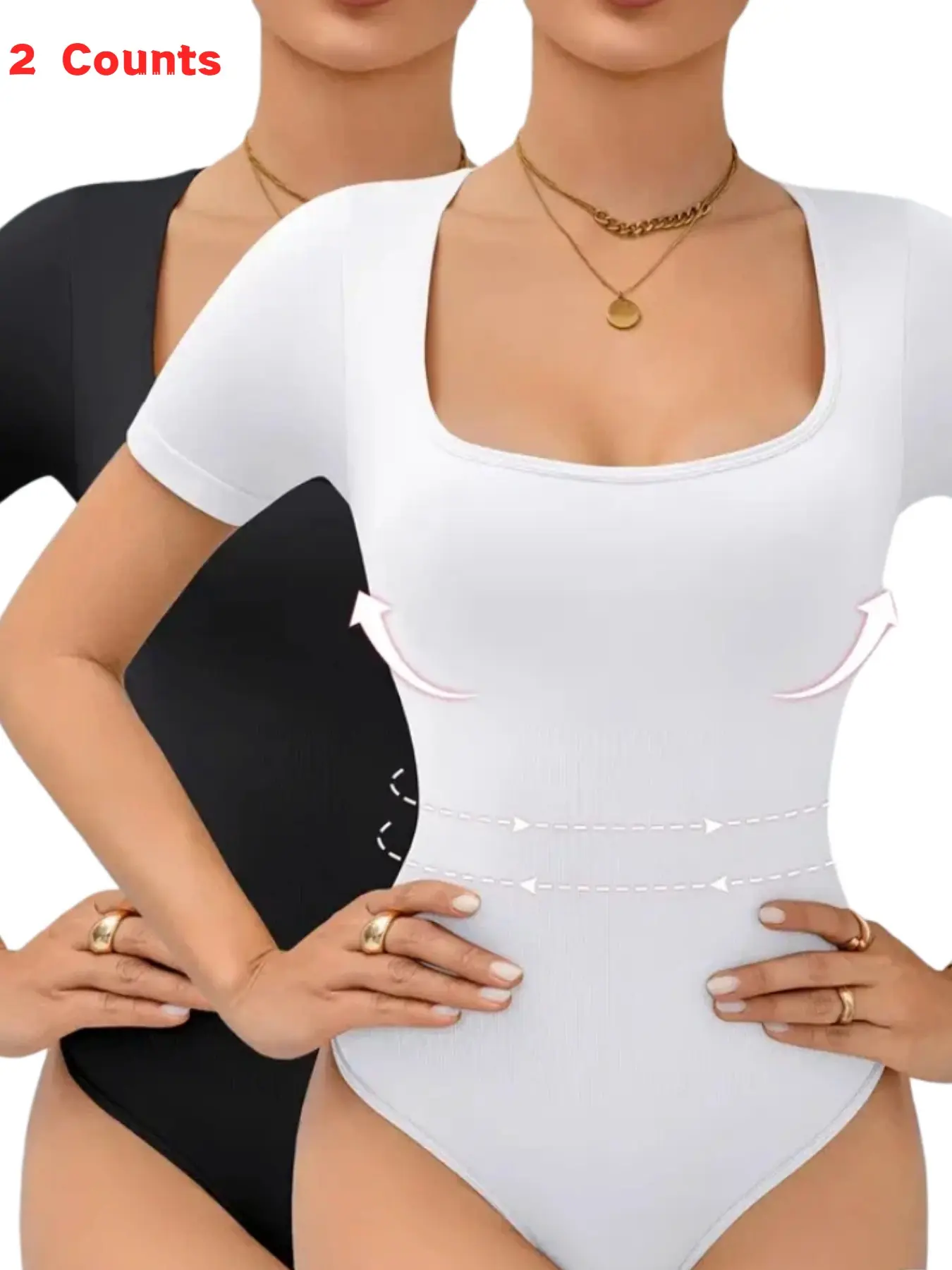 Women's Plain Square Neck Thong Shapewear Bodysuit, Tummy Control & Butt Lifting, All-Seasons Wearable Women's Underwear & Shapewear