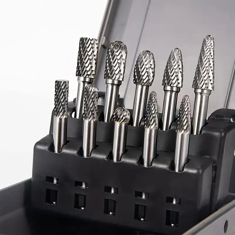 High-performance tungsten carbide burr kit, double-cutting rotary file bit for metal cutting and engraving, durable 1/4 handle design, serrated bit, tool accessories, Deburring Tool