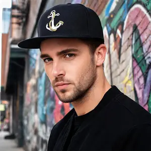 Nautical Anchor Embroidery Snapback Hat - Maritime Style Urban Streetwear Cap