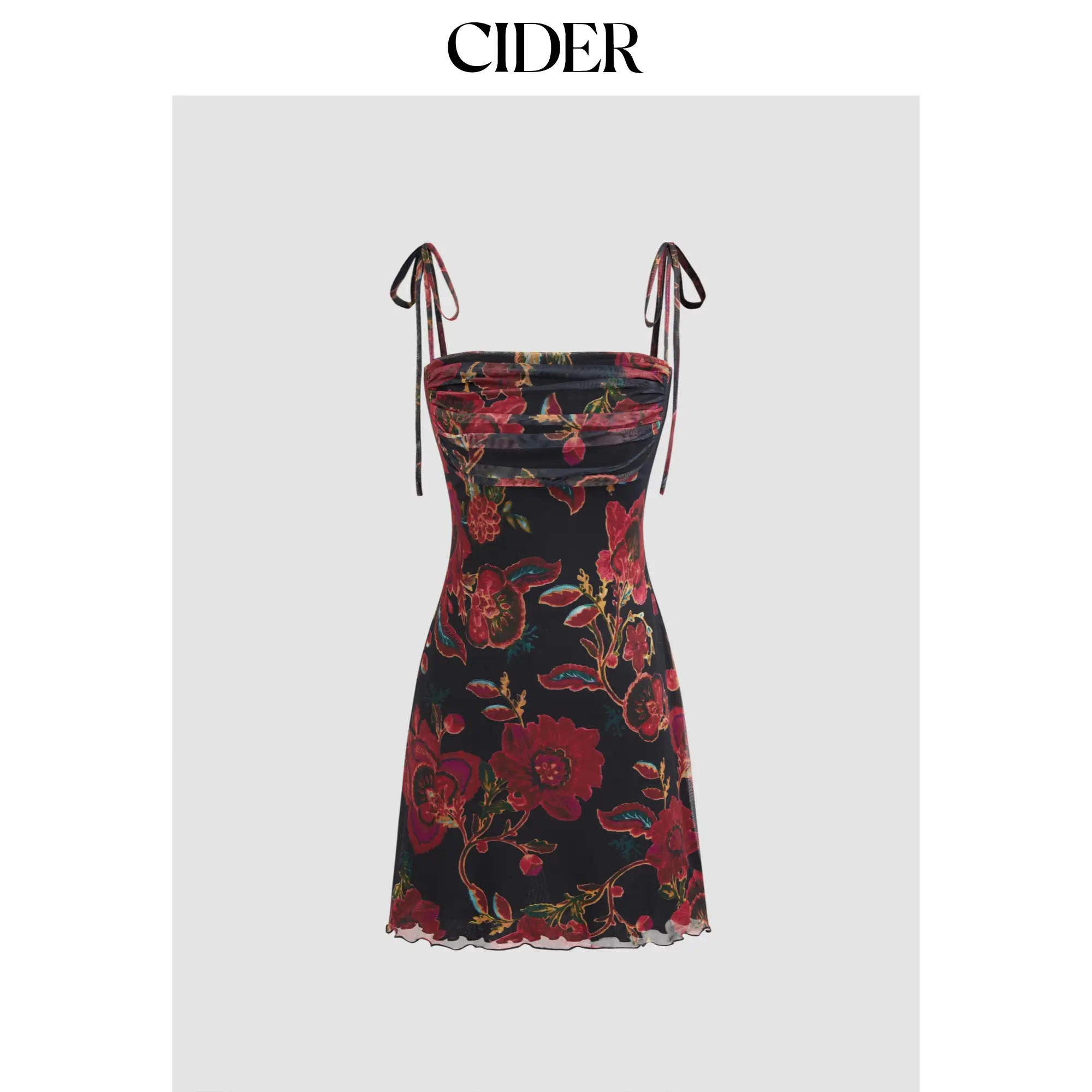 Cider [size 0-10] Square Neck Floral Ruched Mini Dress SohoChic