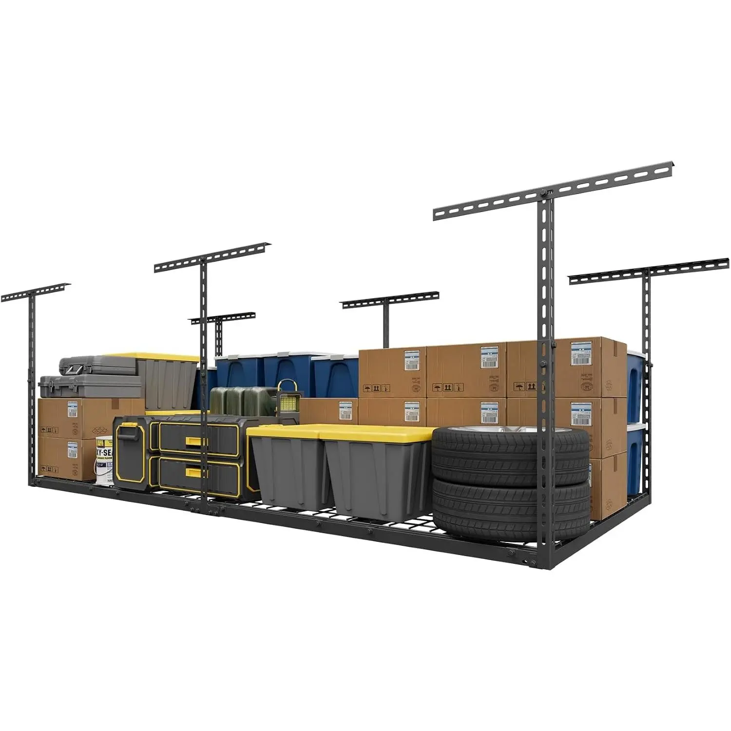 4X8FT Overhead Garage Storage Rack, 26"-40" Height Adjustable Garage Ceiling Storage Racks, Heavy Duty Metal Overhead Storage Organizer System, 750LBS Weight Capacity