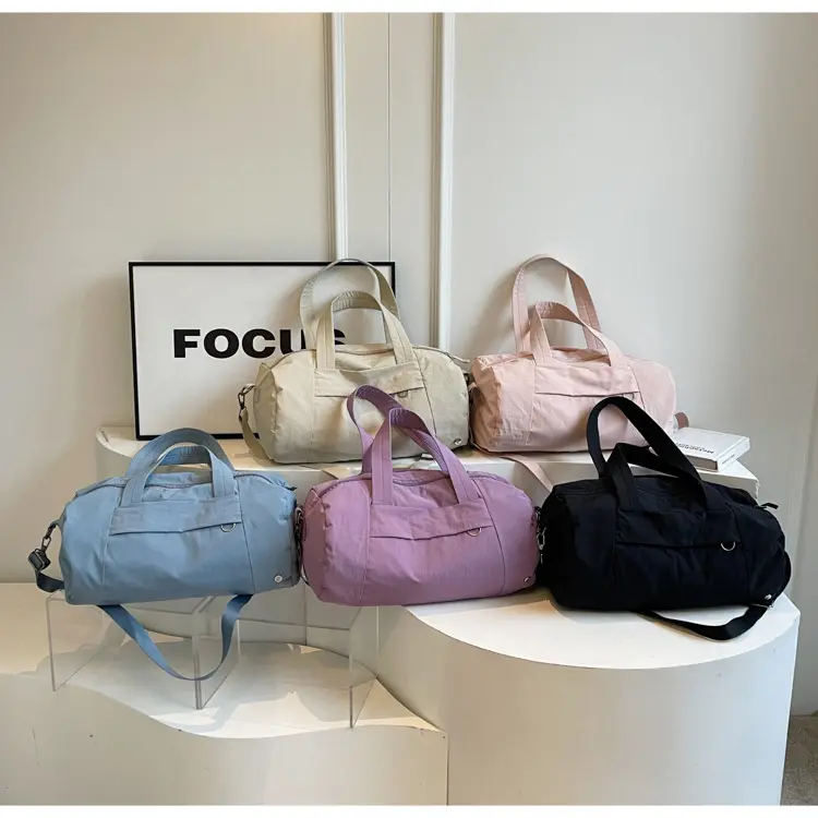 Bucket luggage women's travel bag waterproof nylon bag versatile shoulder messenger fitness bag large capacity college dorm drag Pastel Embroidered Canvas Tote basketball work