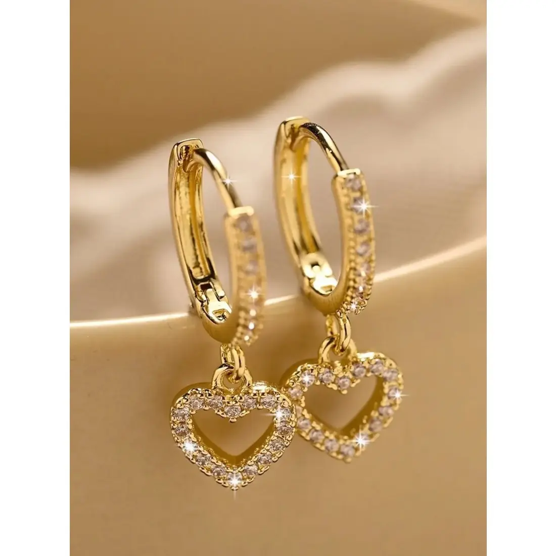 Women's Sparking Heart Dangle Hoop Earrings - High-Quality Fashionable Elegant Daily Wear Jewelry, Ideal Valentine's Day Gift for Her