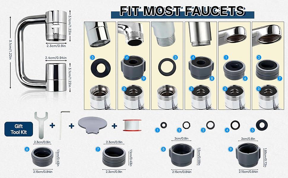 2 PCS 1440 °     Rotatable Faucet Extension, 1080 °     Swivel Faucet Aerator Extender, 2 Mode Adjustable Rotating Universal Sink Faucet for Kitchen Bathroom Sink Silver