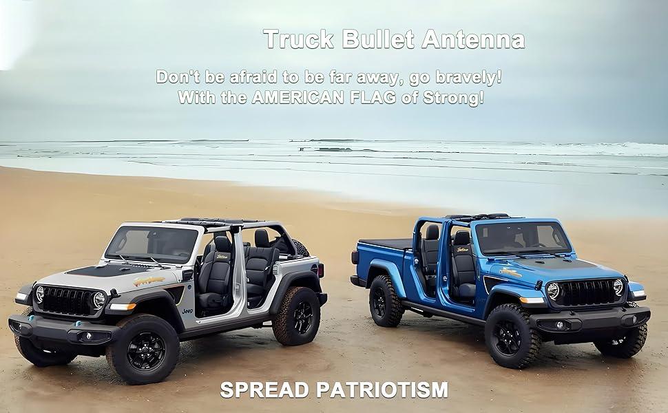 BASIC SUPPLY American Flag Car Truck Bullet Antenna Replacement - Anti-Theft Design for Jeep Wrangler Gladiator JL JK JT Rubicon Sahara Unlimited Sport 4xe Willys Mojave 2007-2025 (Black)