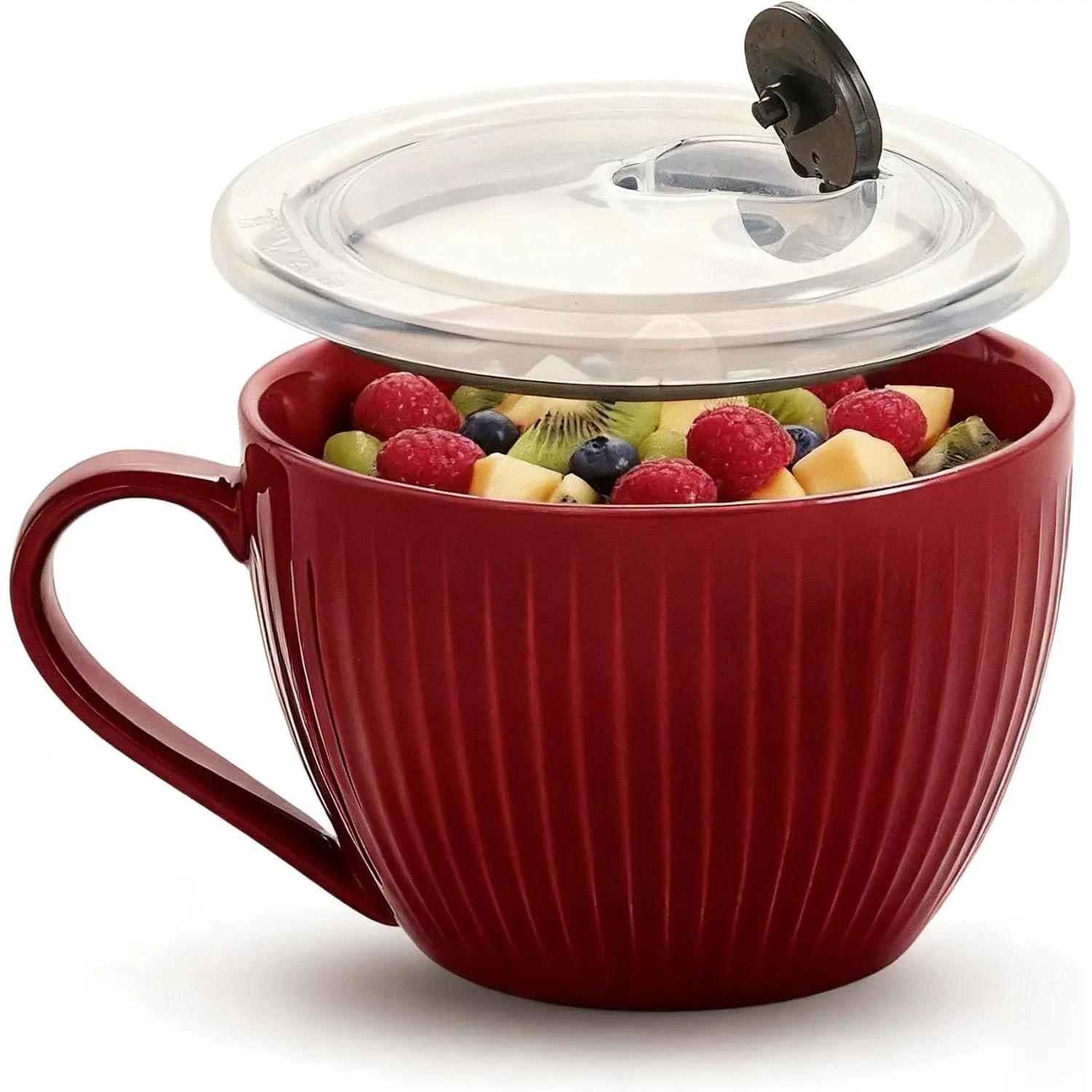 Red Ceramic Soup Bowl with Handle & Lid, 24oz  Soup Mug - Microwave & Dishwasher Safe Ceramic Ramen Bowl for Soup, Oatmeal, Salad (1 Pack)