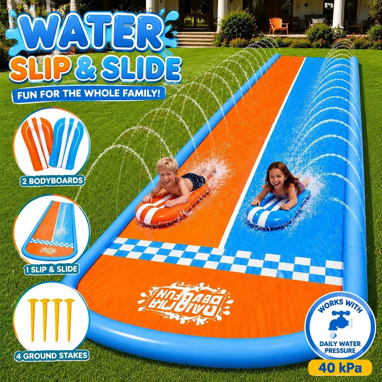 Thick Large Water Slide Set, 2 Surfboards and 1 Slide Combo, Summer Water Play, Portable, Home Use, Perfect Summer Gift