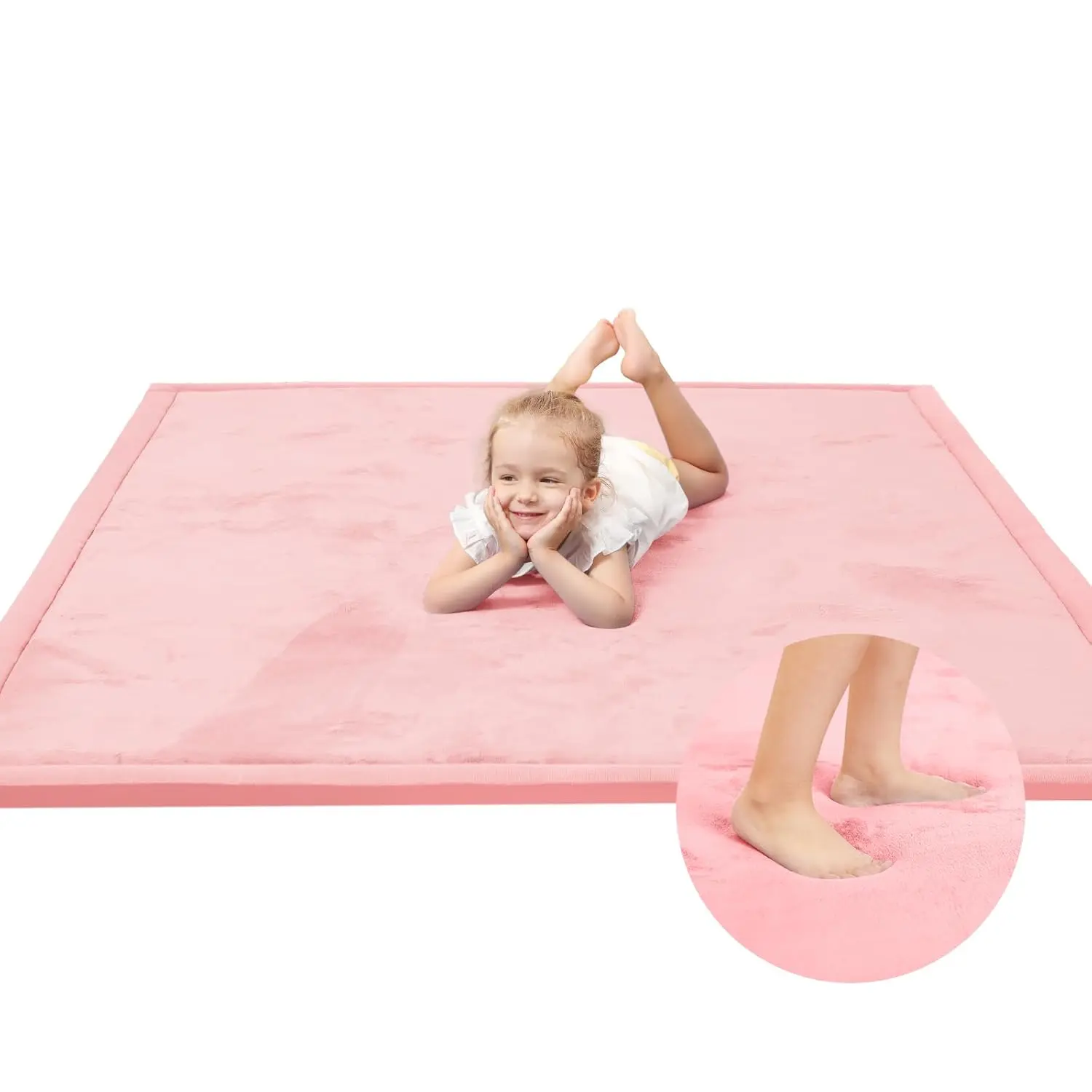 Pink Coral Velvet Baby Play Mat for Tummy Time & Crawling, 1.3" Thick Memory Foam Nursery Rug, Extra Large Non-Slip Pad for Infants & Toddlers, Floor Mat