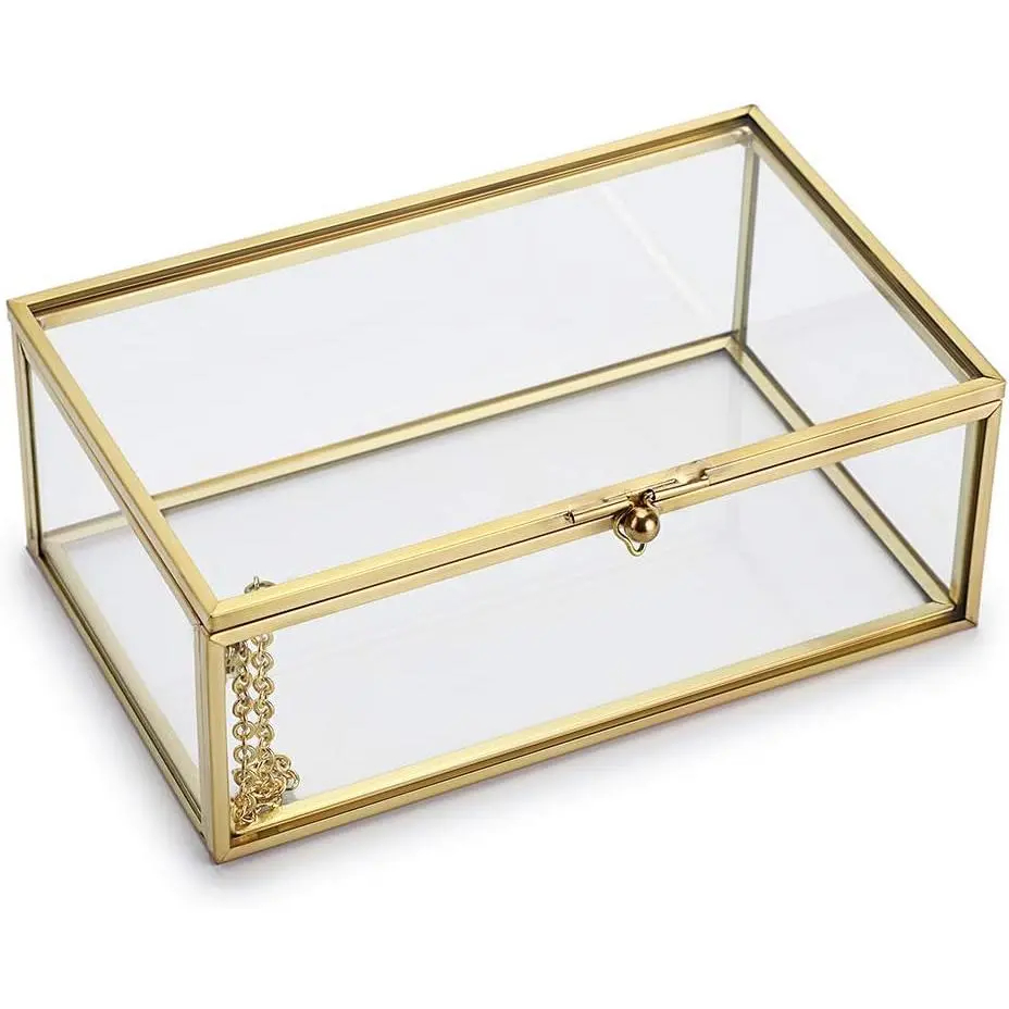 Glass  Box, Rectangle  Display Organize  Lidded Box  Decor Accent Decorative Box for Storage Trinket Rings Bracelet