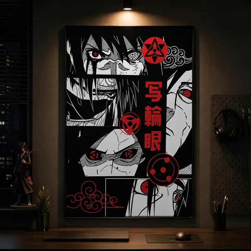 Anime Wall Decor, Manga Wall Art, Otaku Room Decor, Naruto Wall Art, Uchiha Clan Sharingan Poster, Sasuke & Itachi Wall Art, Naruto Manga-Inspired Design, Canvas Wall Art Print, Japanese Anime Room Decor, Bedroom Decor, Dorm Decor, Gaming Room Decor, Offi