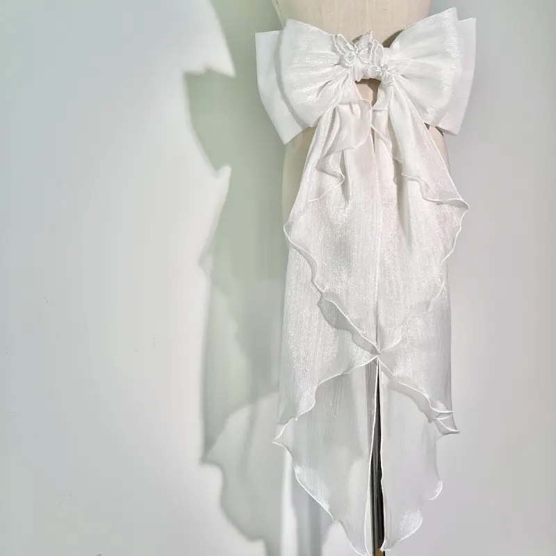 Detachable Lolita Waist Pin with Removable Clip & qita11 Fiber, Elegant Large Bow Tie Ribbon Ornament, Stylish Accessory for Wedding & Bridal Outfits