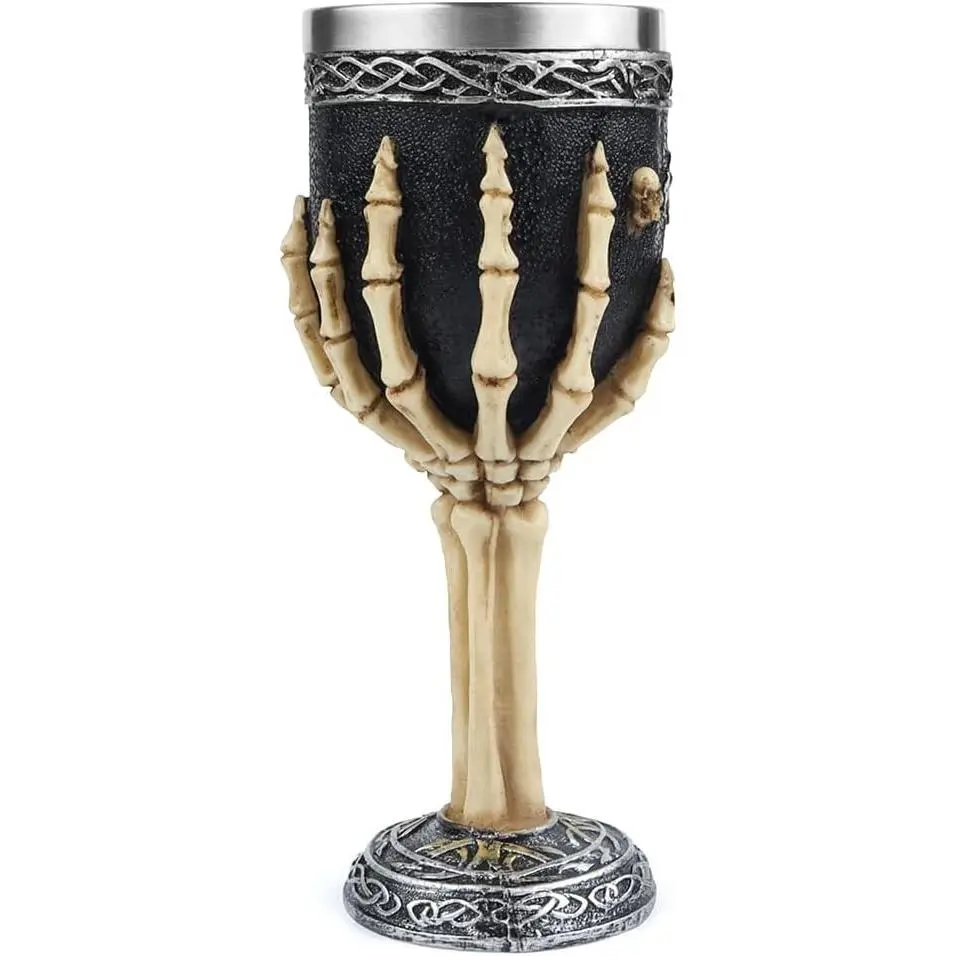 Skeleton Chalice Wine Goblet Stainless Steel Skull Goblet Drinking Cup Gothic Macabre Coffee Cocktail Beverage Drinking Glass Halloween Party Bar Decor