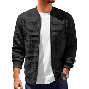 Mens Casual Lightweight Waffle Full Zip Bomber Varsity Jacket Coat