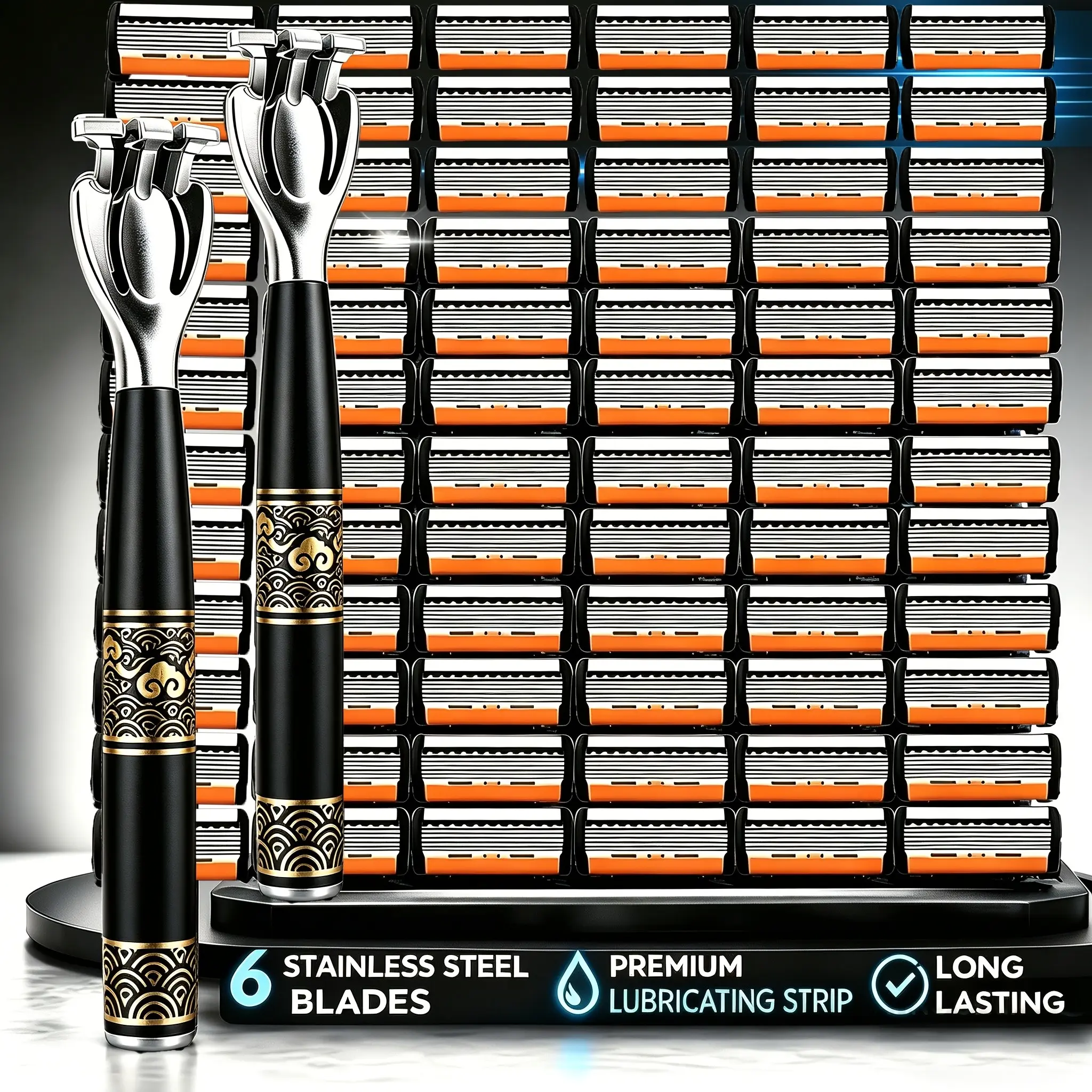 Men's 2-Handle 90-Piece 6-Layer Manual Razor Set, Non-Slip Metal Handle, Durable Stainless Steel, Multiple Replacement Blades