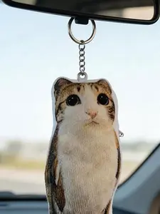 Meowl Keychain Squeeze Sound Voice Playing Plush Cat Charm, Cute Funny Kitty Keyring, Slap Prank Toy, Party Favor, Birthday Gift