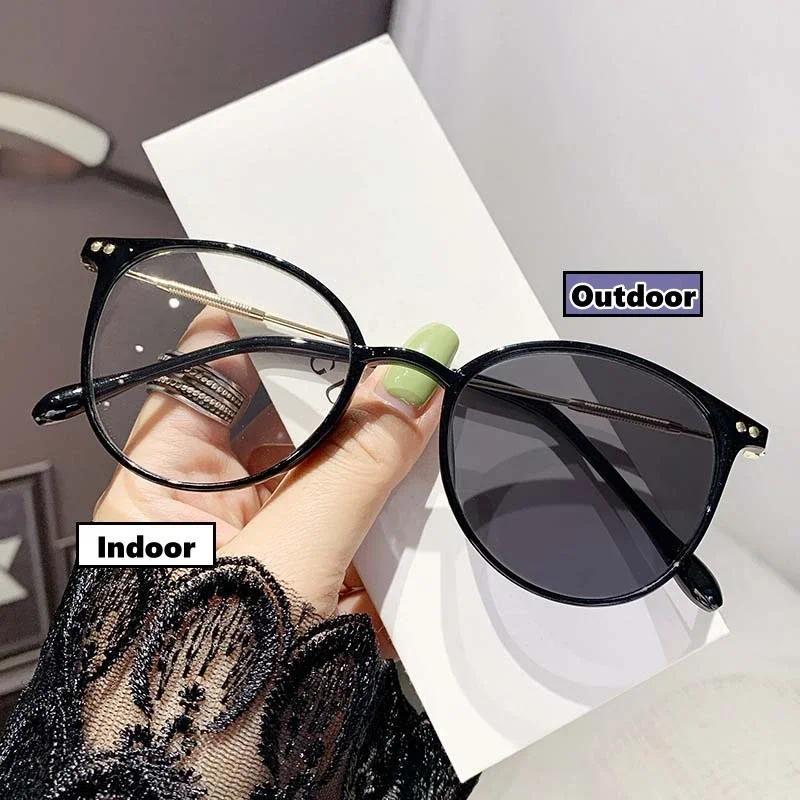 Women's Fashion Photochromic Myopia Glasses Unisex Ultralight Anti-UV Near Sight Eyeglasses Men Ladies Vintage Round Eyewear