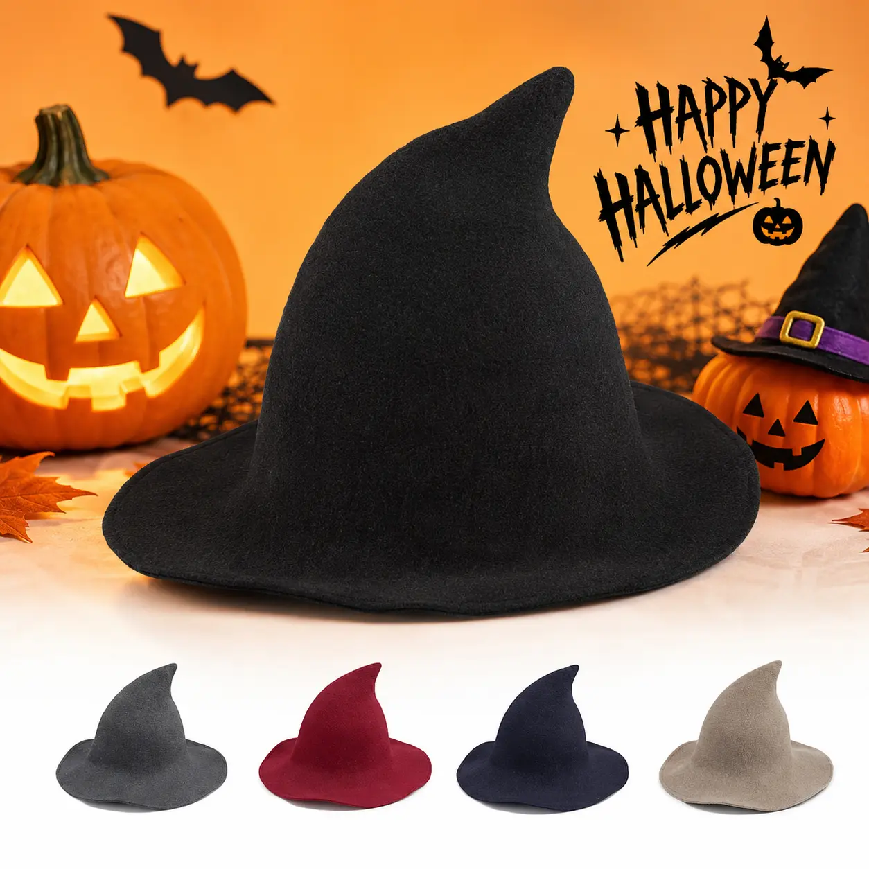 Women's Knit Witch Hat, Pointed Wide Brim Halloween Hat, Comfortable Fit, Costume Party Accessory