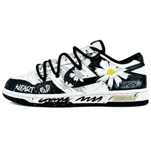 Nike Dunk Low Black Custom GS Sneakers: Daisies, Graffiti, Sketch, Distressed, Durable, Comfortable Verifiable, with credentials and supporting global authentication