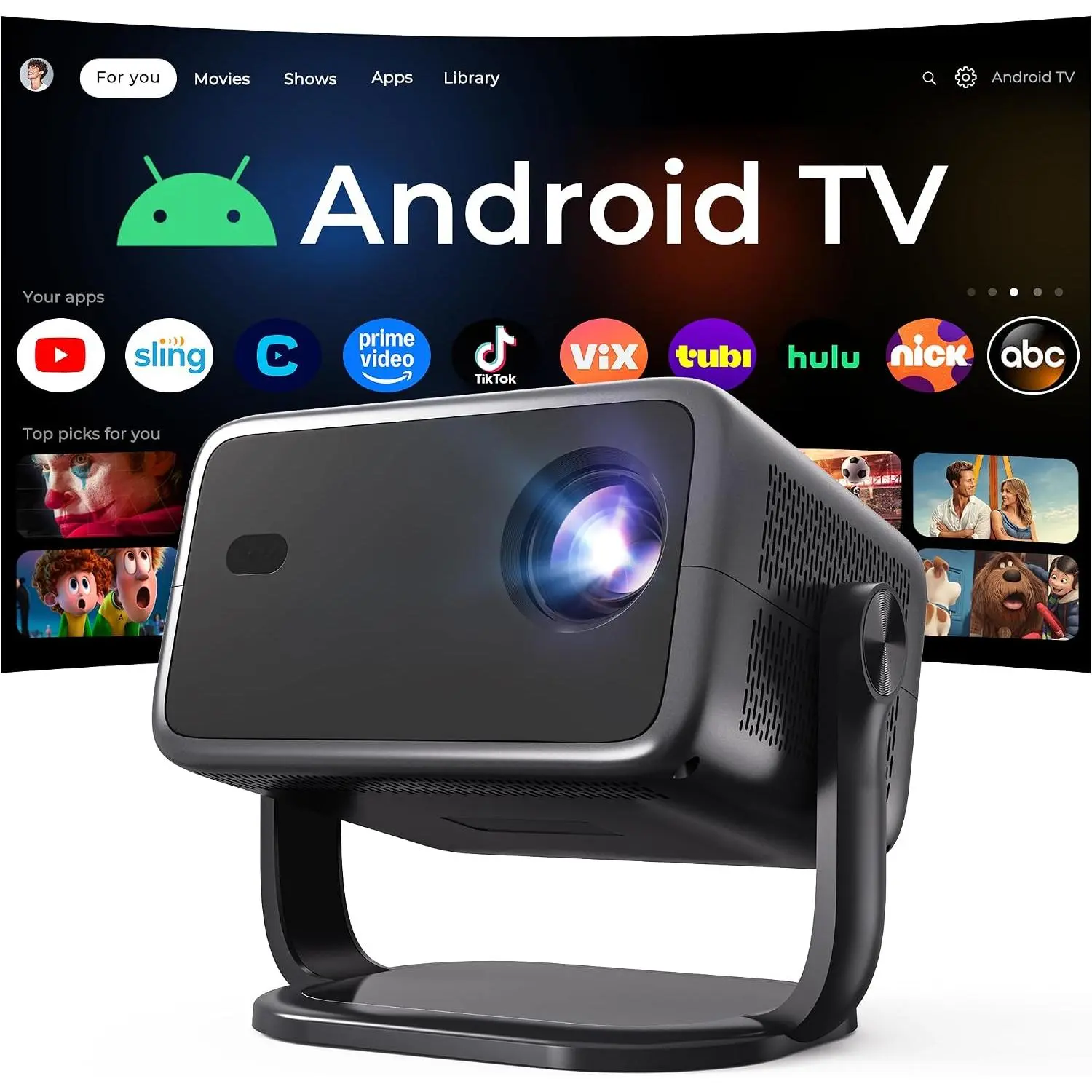 Projector with WiFi 6 and  5.4, 800 ANSI  1080P Portable Mini Projector with Auto Focus & , 360° Rotatable for Bedroom  Theater Outdoor Movie X6 Black