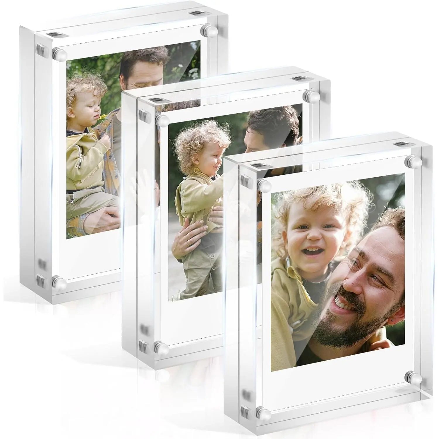 3 Pack 2.5x3.5 Acrylic Polaroid Photo Frames, 20mm Thick Double Sided Magnetic Clear Mini Wallet Size, Fit Instax 2x3 Instant Photos for Tabletop Display