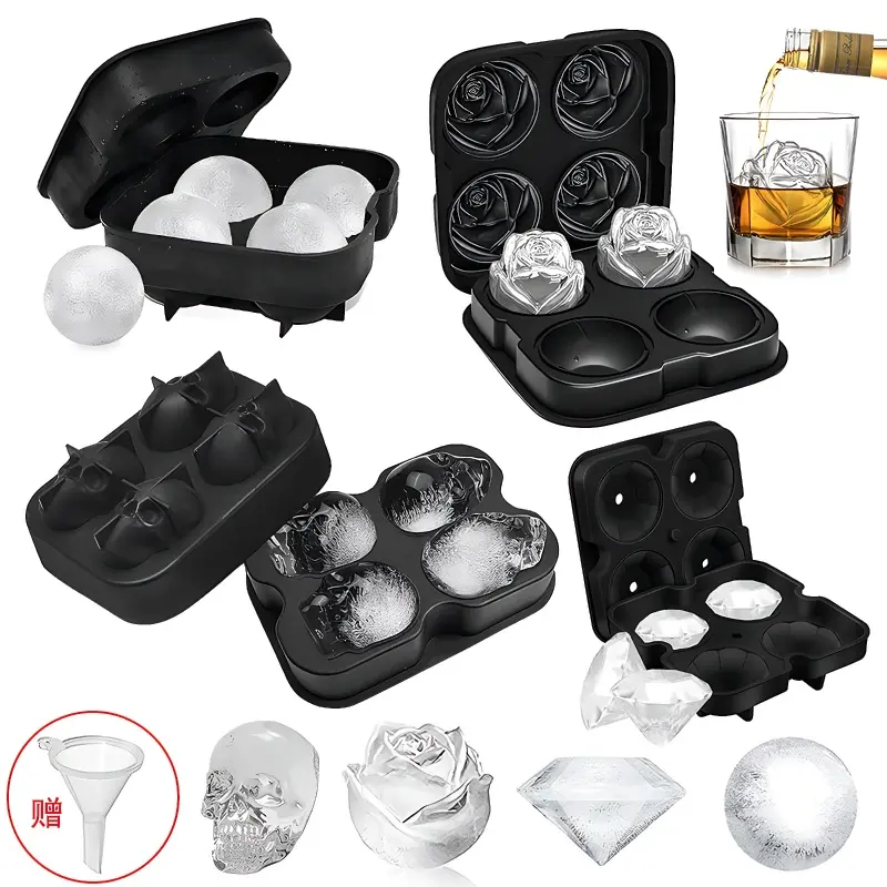 4-Cavity Rose Skeleton Mold Tray—Large Silicone Ice Cube Molds, Suitable for Whiskey, Cocktails, and Coffee, Perfect for Making Large Rose Ice Balls, Ideal for Both Bars and Home Use # GLOBAL PICKS
