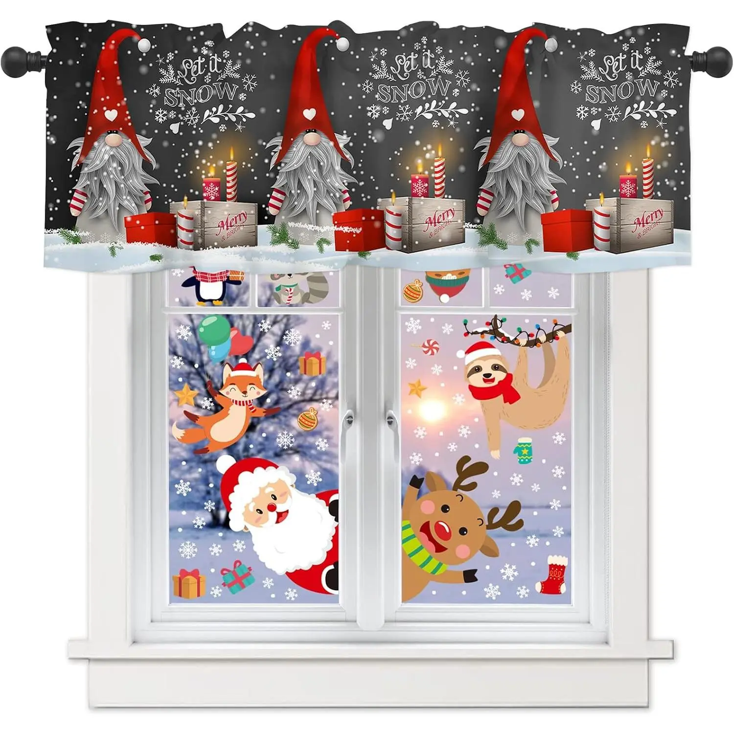 Valance for Window - Merry Christmas Window Toppers Curtain Valance Rod Pocket Xmas Gifts Winter Snowflakes  Window  for Living Room/ Bedroom/ , 52" W x 18" L, 1 Panel