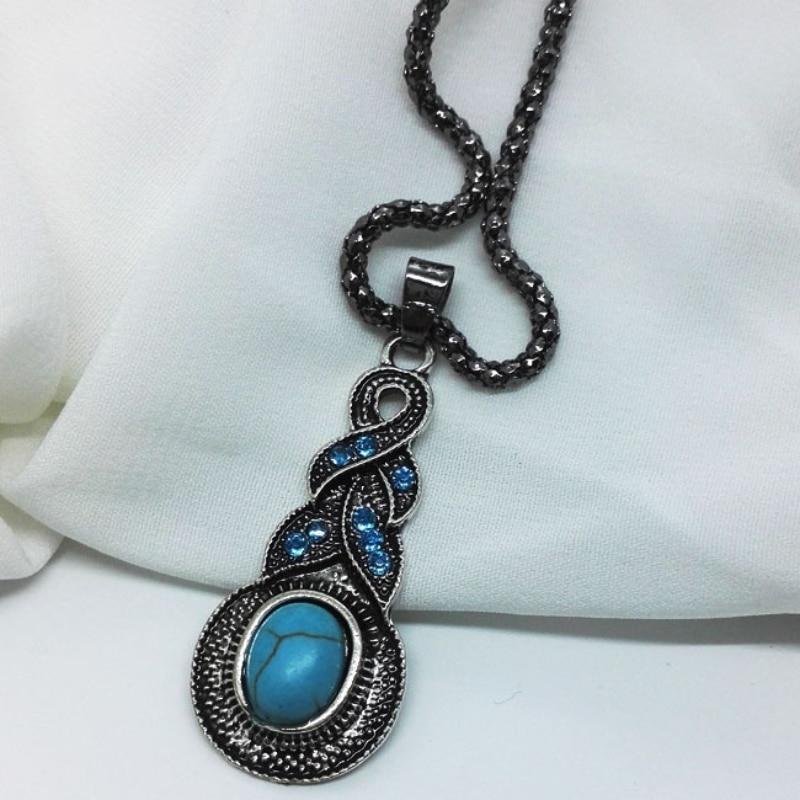 3pcs Necklace Earrings Set For Men And Women Vintage Style Blue Crystal Inlaid Turquoise Pendant With Lantern Chain Jewelry