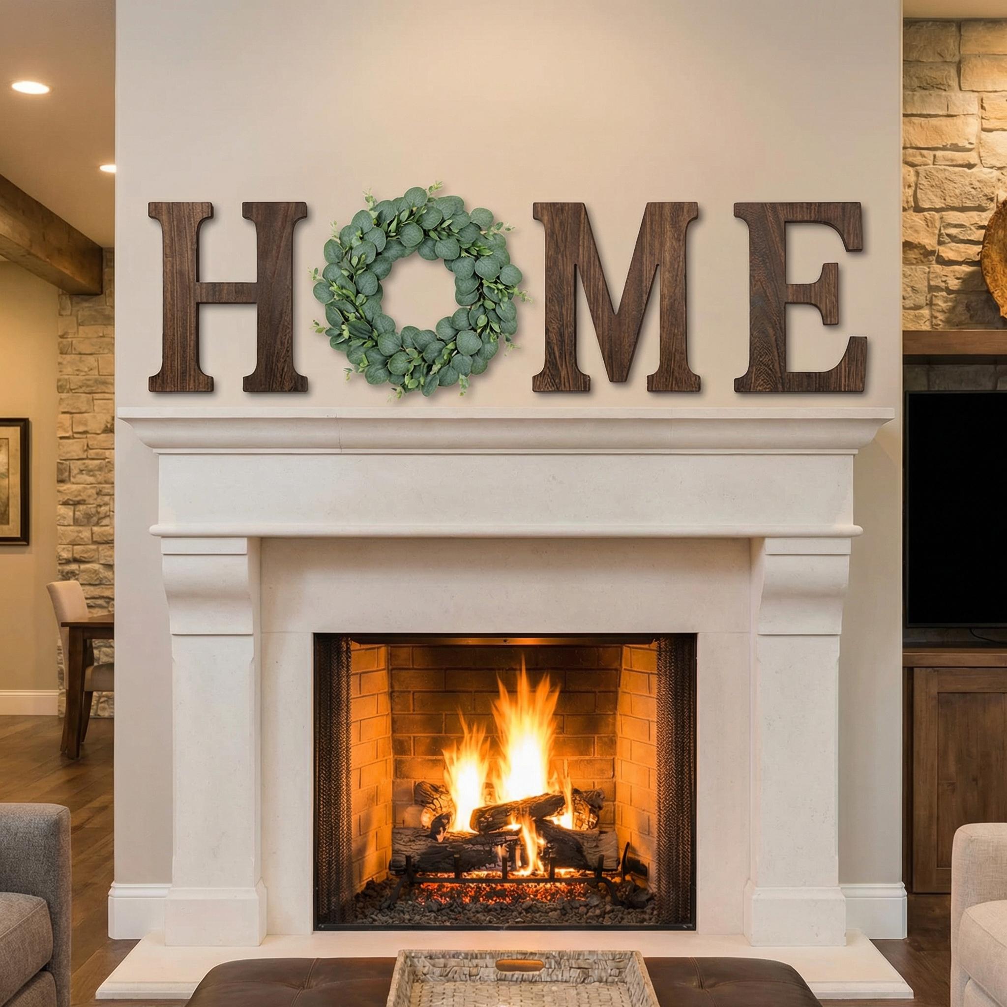 Wooden "HOME" Wall Decor with Artificial Wreath |   Modern Farmhouse Front Door Sign |   Aesthetic Entryway Welcome Hanger |   2026 Home Refresh Essential