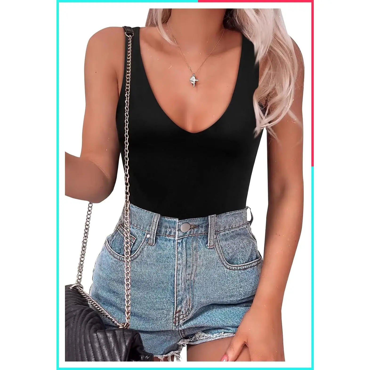 Women's Sexy Plunge Deep V Neck Backless Sleeveless Tank Thong Bodysuit for Going Out