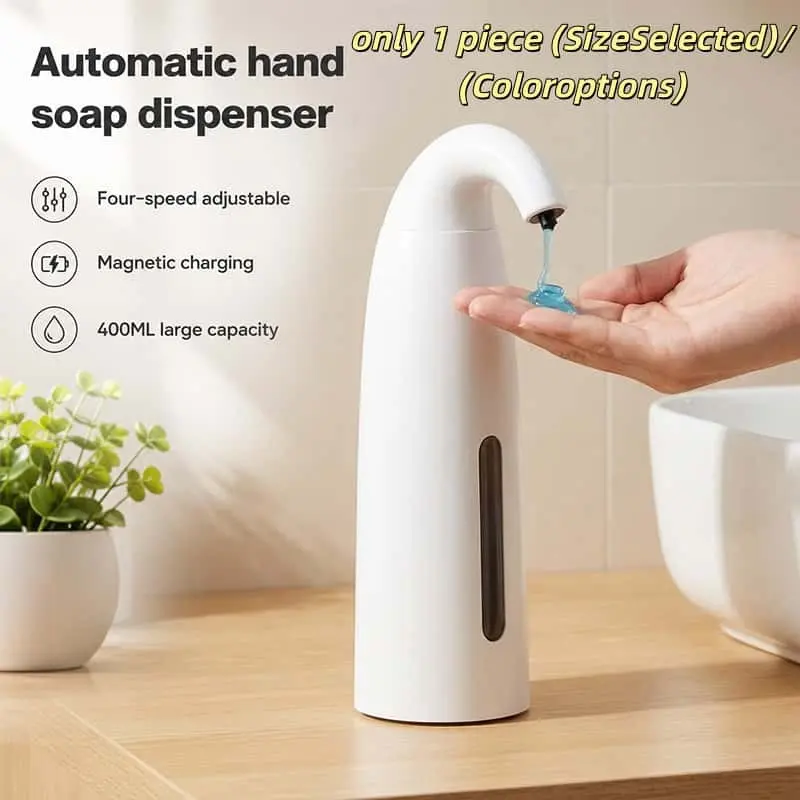 Automatic Touchless Soap Dispenser 400ML, Ip65 Waterproof, Magnetic Charging, 4 Adjustable Levels, Kitchen Bathroom