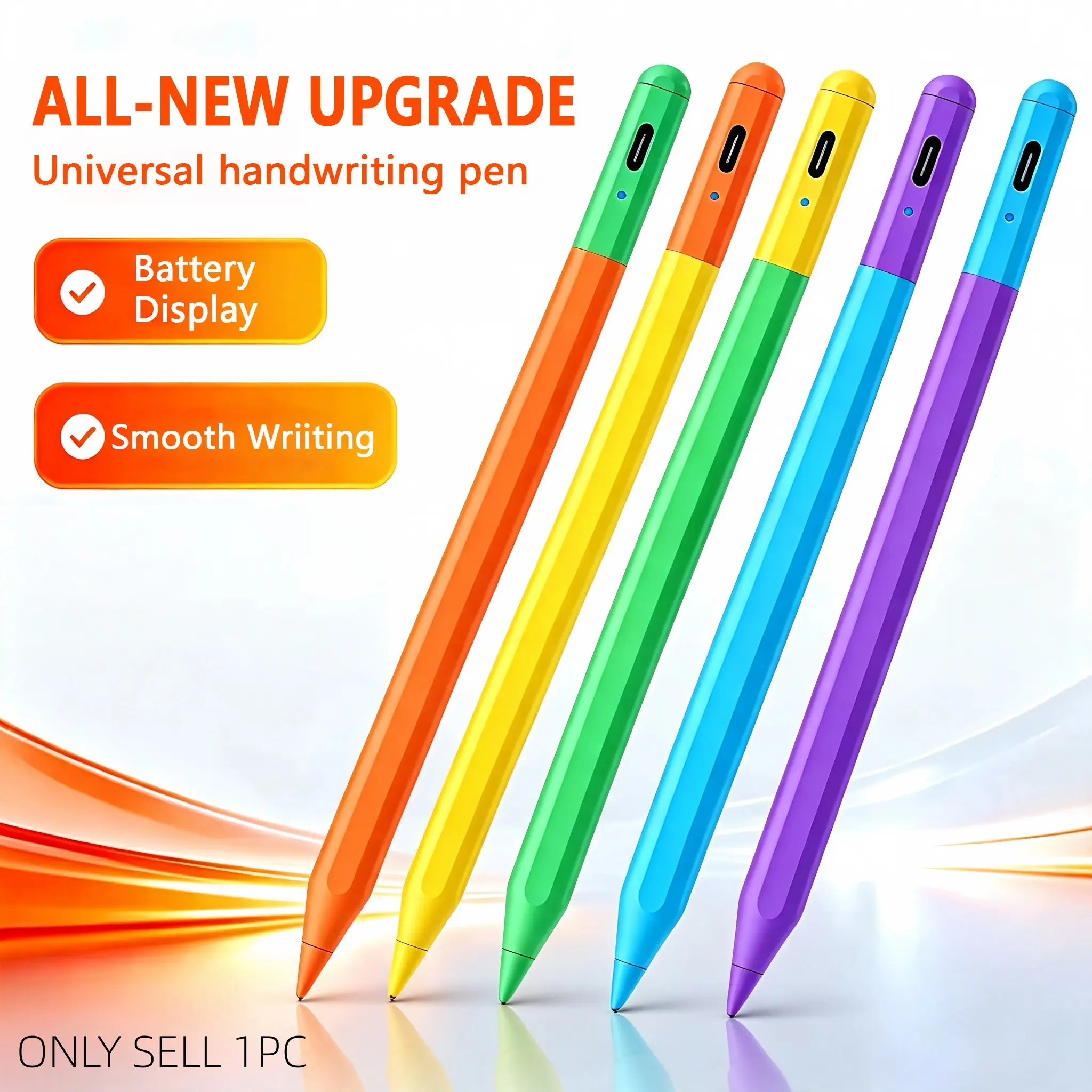 Macaron Color Active Stylus Pen, USB-C Rechargeable, Power Display, Magnetic Attachment, Compatible with iOS Android, 2 Replacement Tips