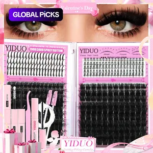 YIDUO 4 Styles DIY Volume Eyelash Cluster Kit, 200D/300D/Bottom/Spike Lashes, Manga Lash Extension, 5-20 mm D-Curl Eyelash Extensions Kit 440 Pcs with Lash Bond & Seal, Lash Remover, Lash Tweezers and Eyelash Brush for Easy DIY at Home #GLOBAL PICKS