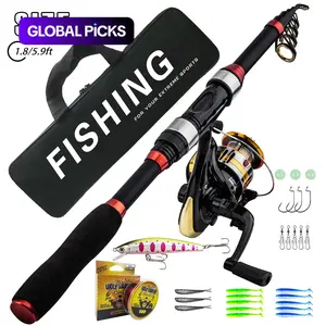 1.8m Telescopic Fishing Rod & Spinning Reel & Fishing Bag & Fishing Lure Kit, Portable Outdoor Fishing Accessories Set, Fishing Gear Set, Fishing Tackle Kit, Fishing Equipment #GLOBAL PICKS