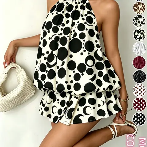 Women's Summer Fashion Party Halter Tie Backless Mini Dress Print, Slimming and Elegant Sleeveless Short Skirt, Casual, Stylish and Chic, Date Night Dresses