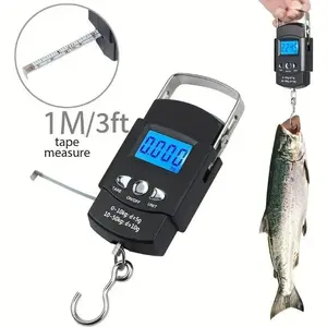 50kg 110lb Portable Digital Fishing Luggage Scale LCD Display Heavy Duty Electronic Travel Weighing Device With Battery