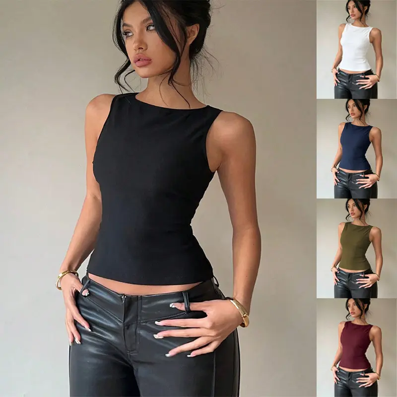 Women's Fitted Boat Neck Racerback Tank Top - Chic, Comfortable, Stretchy Spandex Fabric, Ruched Sleeveless Plain Casual Basic Piece for Summer Everyday Wear (Pair with Jeans for Versatile Womenswear Styling), Shorts