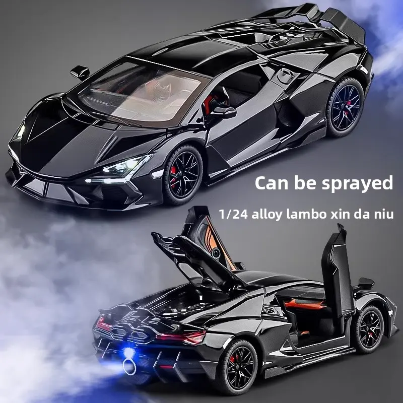 Cool Lamborghini model car, with spray design, realistic scissors-style doors opening, flashing lights, high-level detailed reproduction. The top choice for children's boy toy cars, a collectible alloy sports car, an excellent gift item.