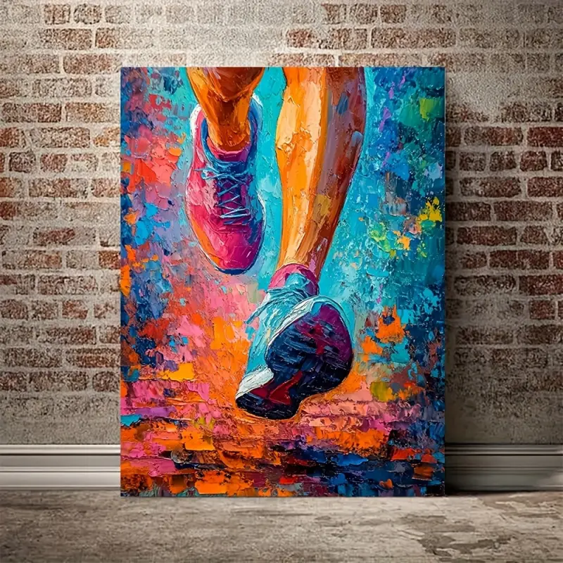 1 piece framed running man wall art - inspirational athlete poster, abstract marathon canvas print, fitness motivation painting, gym, vintage sports decor, sandalwood wrapped canvas, gym wall art| Vivid mural paintings| Wrapped canvas frame, gym wall deco
