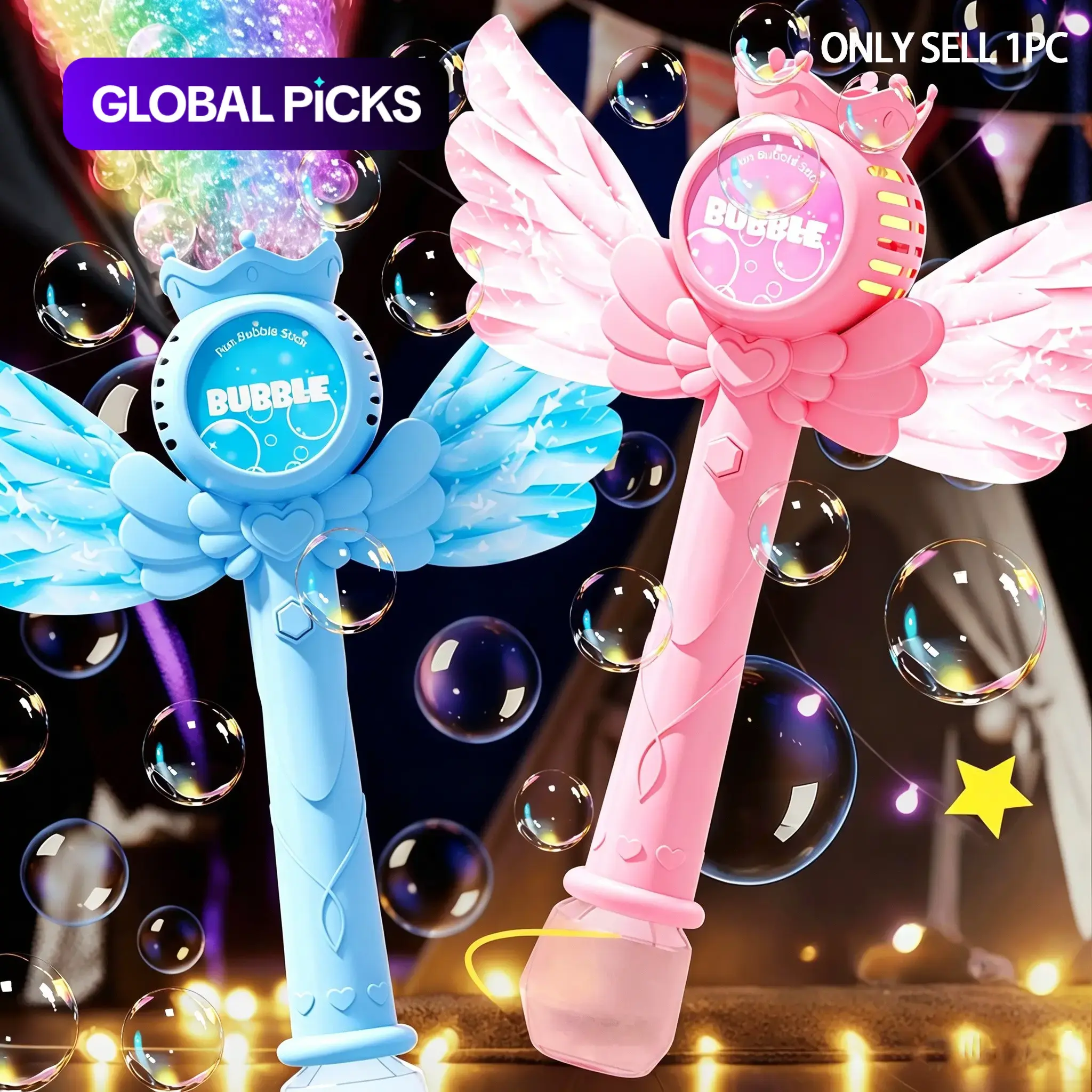Charging Bubble Machine with 10 Packs of Concentrated Liquid, Fairy Magic Bubble Spinner Wand Bubble Wands, Bubble Maker, Kids' Handheld Toy Gift, Princess Girl Playset, Rechargeable Bubble Machine #GLOBAL PICKS