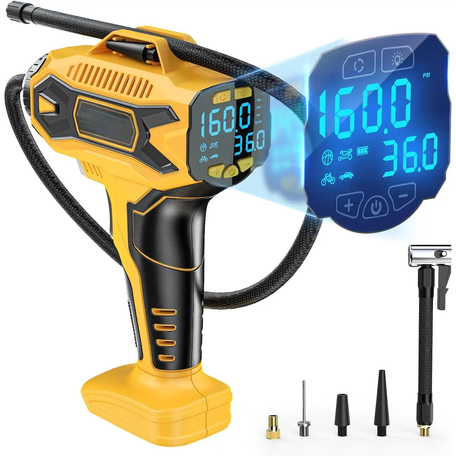 Tire Inflator Air Compressor  with DeWalt 20V Battery Power, 160PSI Cordless Portable Electric Air Pump with Digital Pressure Gauge  Car Motorcycles Bike Ball Auto (Tool Only)