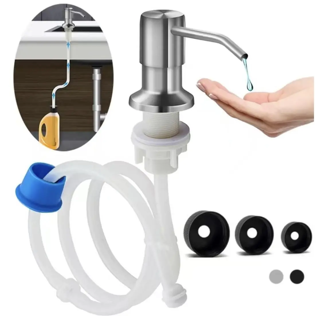 Soap Dispenser for Kitchen Sink Brushed Nickel Stainless Steel Countertop Dish Soap Dispenser Pump with 47" Extension Tube Kit