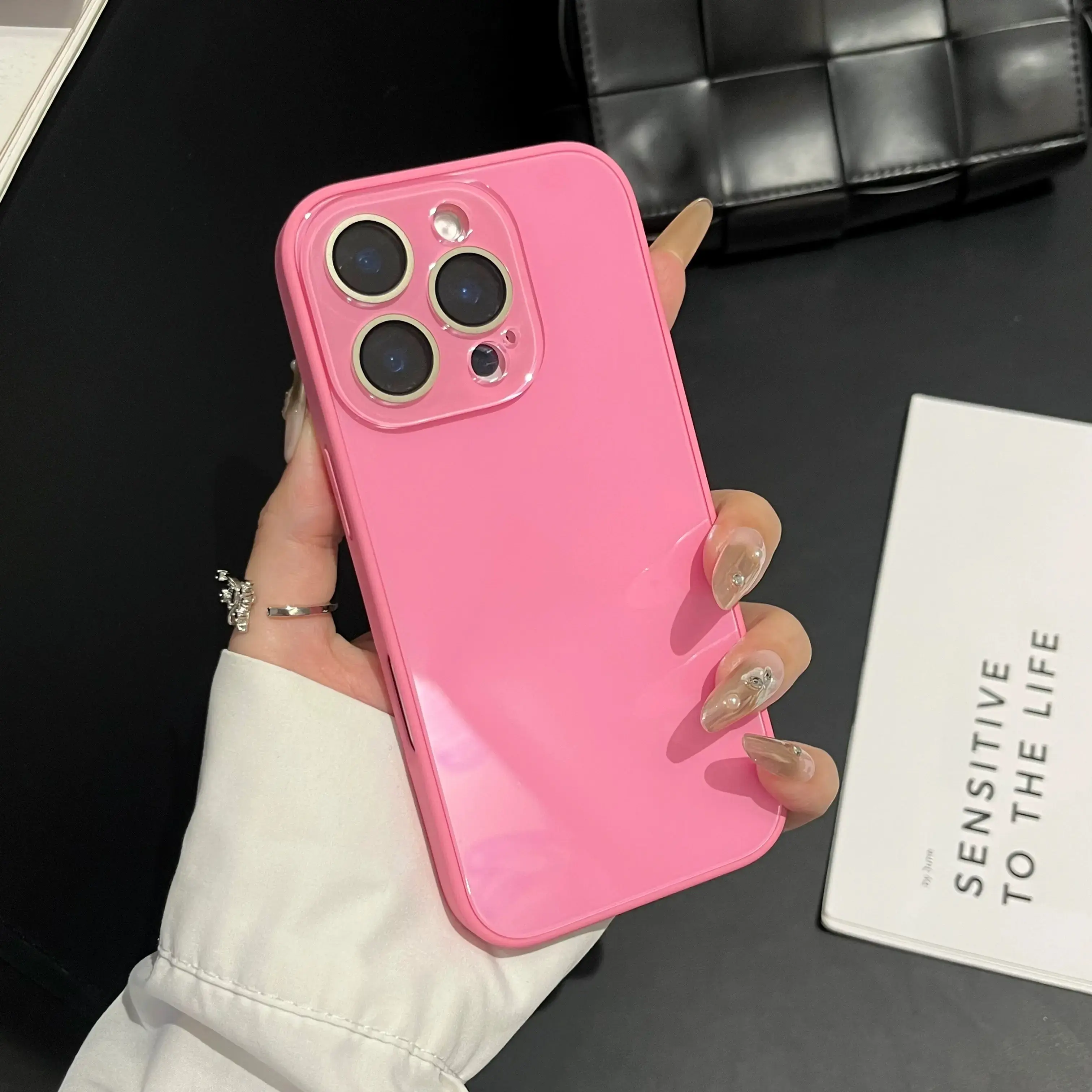 Candy Macaron Crystal Clear iPhone Case, Skin-Feel Soft TPU Bumper & Hard PC Back, Full Lens Protection, Cute Minimalist Pink & White, Compatible with iPhone 17/16/15/14/13 Pro Max Plus