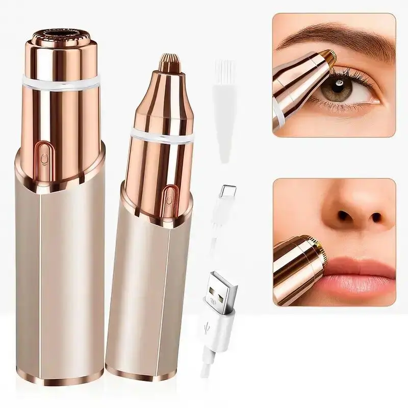 2 in 1 Electric facial & eyebrow hair trimmer for Women, Rechargeable Face Razor, Lip & Peach Fuzz Remover, Precision Eyebrow Shaper, Portable Painless Hair Removal Tool,dorm essentials, Waterproof eyebrow-facial hair remover woman