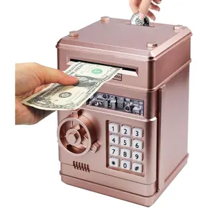 Password Protected Kids ATM Piggy Bank - Mini Money Safe with Auto-Cash Roller, 4-Digit Code Lock, ABS, Gift for Boys & Girls Ages 3-12 (New Rose Gold)