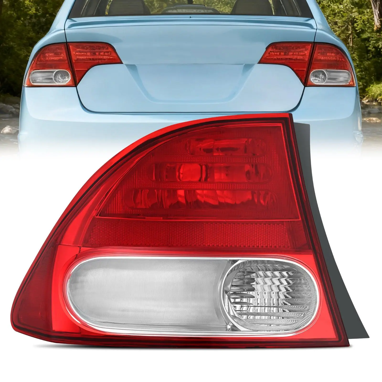 Automotive Driver Side Taillight Assembly for 2006-2008 Honda Civic 4-Door Sedan, Hybrid, DX, EX, GX, LX - OE Style, Durable, Impact-Resistant Lens, DOT Compliant, Nighttime Visibility Boost Rear Lamp Replacement