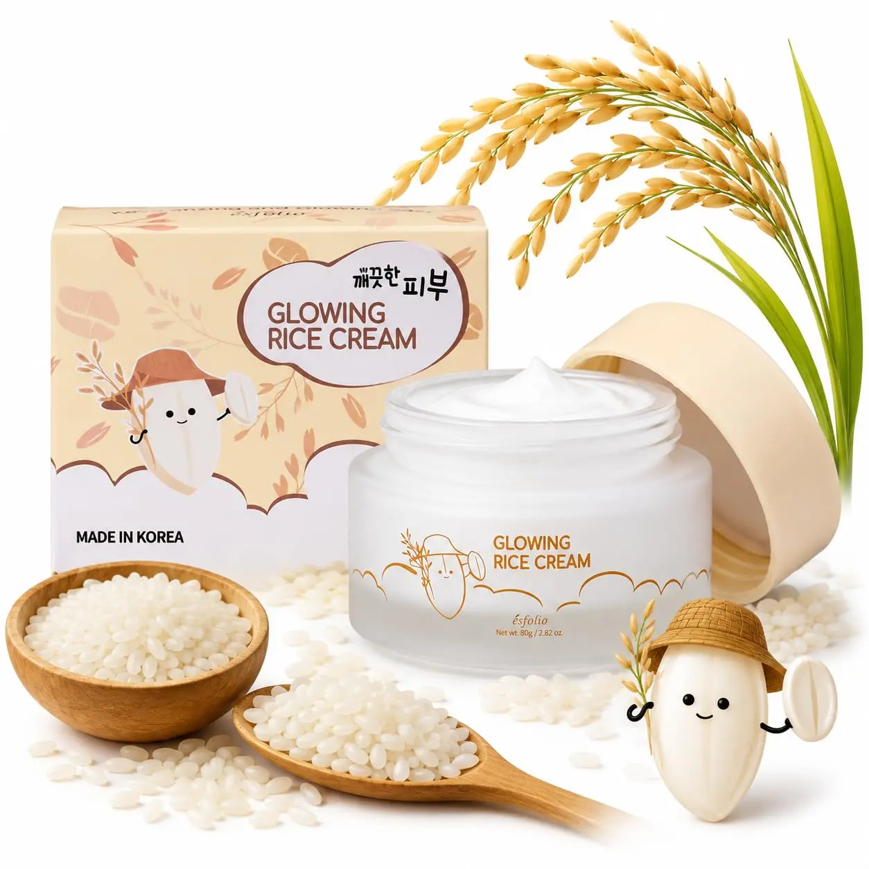 Korean Rice Facial Cream with Rice Extract, Daily Moisturizer for Face, Lightweight & Smooth Texture for Soft Skin, 2.82 oz Jar, 80 G, Evening, 2.82 Oz (80 G), Up To 2.9 Fl. Oz.