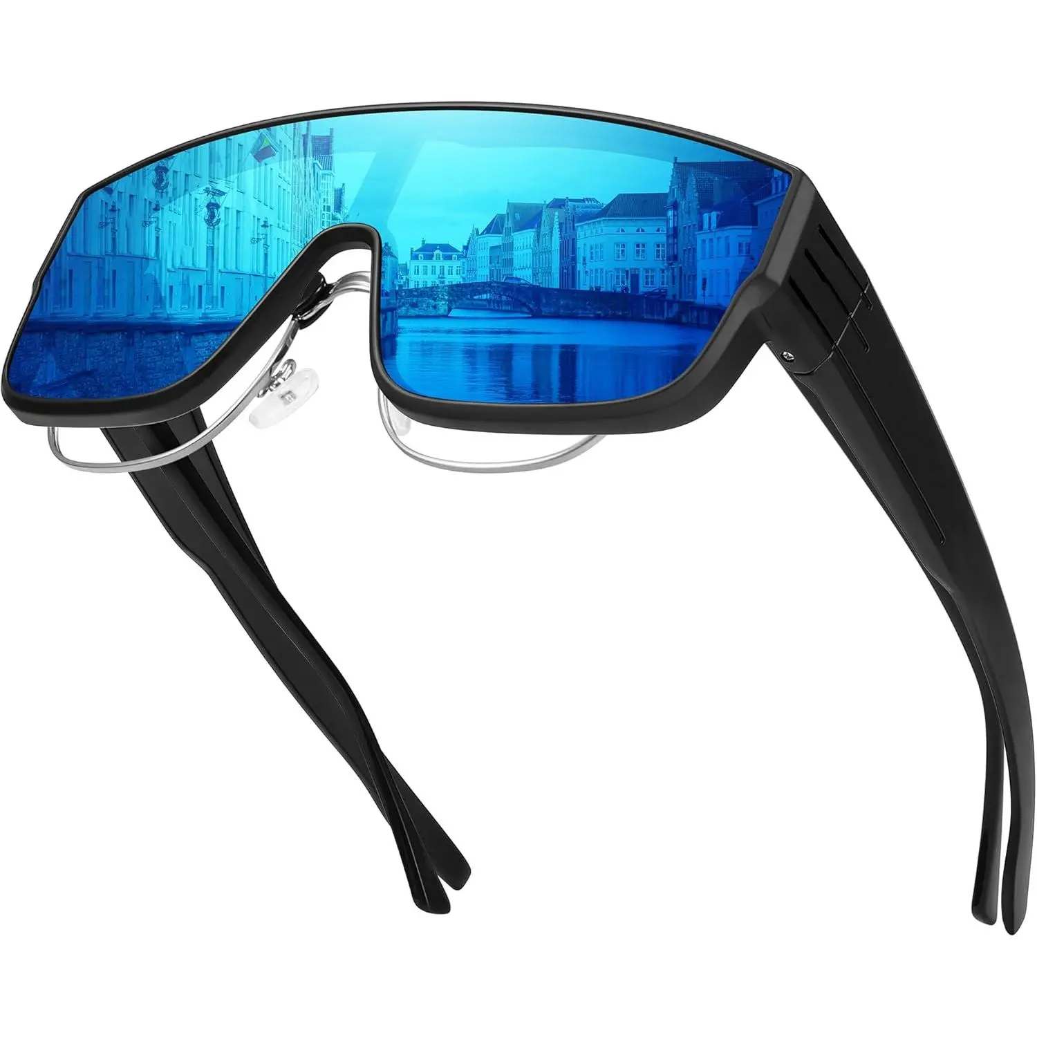 [FitOver Sunglasses] Wide Fit Oversized Tac Polarized Glasses for Men, Flexible PC Anti-Scratch Outdoor Sports Sunglasses, Flat Top Driving/Fishing Shades with UV Protection, Lightweight Sports Sunglasses, Polarized Sunglasses