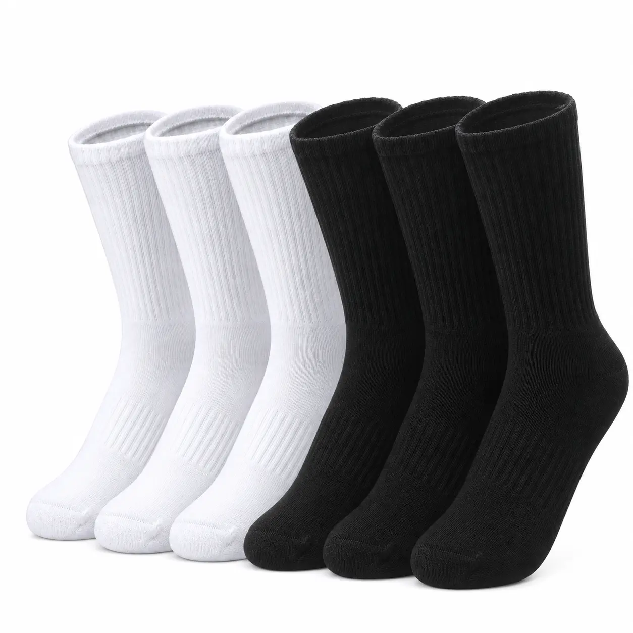 Women's 6-Pair Calf-High Athletic Crew Socks, Combed Cotton Blend, Cushioned, Breathable, Moisture-Wicking, Arch Support, Solid Design, All Seasons for Running, Basketball, Everyday Wear